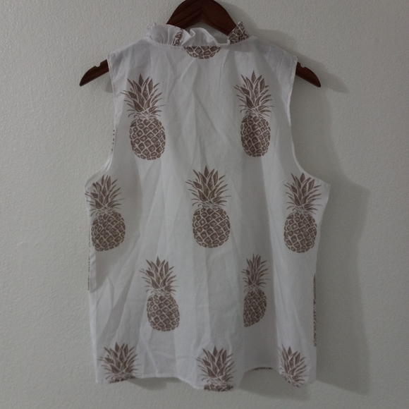 Beautiful L Summer Sleeveless Ruffle Trim Pineapple Print in Taupe on White - Picture 4 of 8